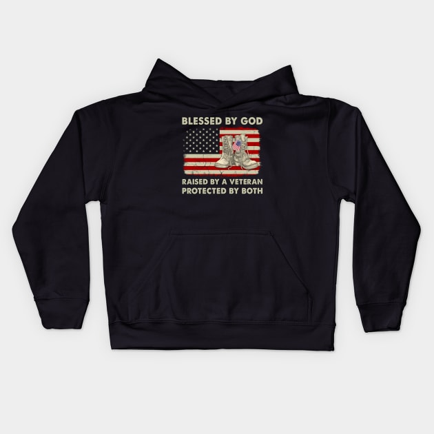 Blessed By God Raised By A Veteran Protected By Both Kids Hoodie by Symmetry Stunning Portrait